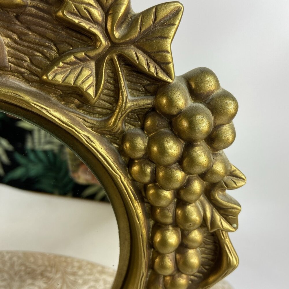 VTG Goldtone Mirror Fruit Design Cast Plaster Baroque Ornate Wall Mirror 10.5x8 - Picture 5 of 11